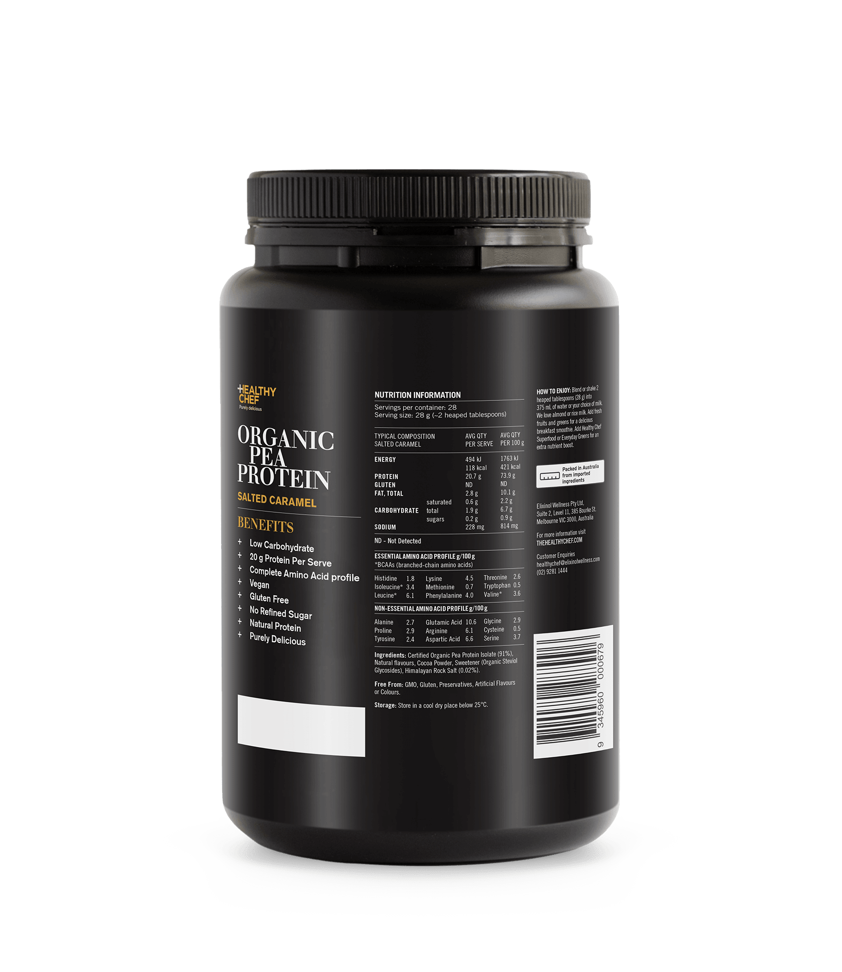 Organic Pea Protein Salted Caramel Supplement Powders The Healthy Chef