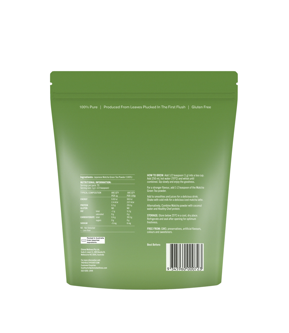 Matcha Tea - 70g Functional Drinks & Broths The Healthy Chef