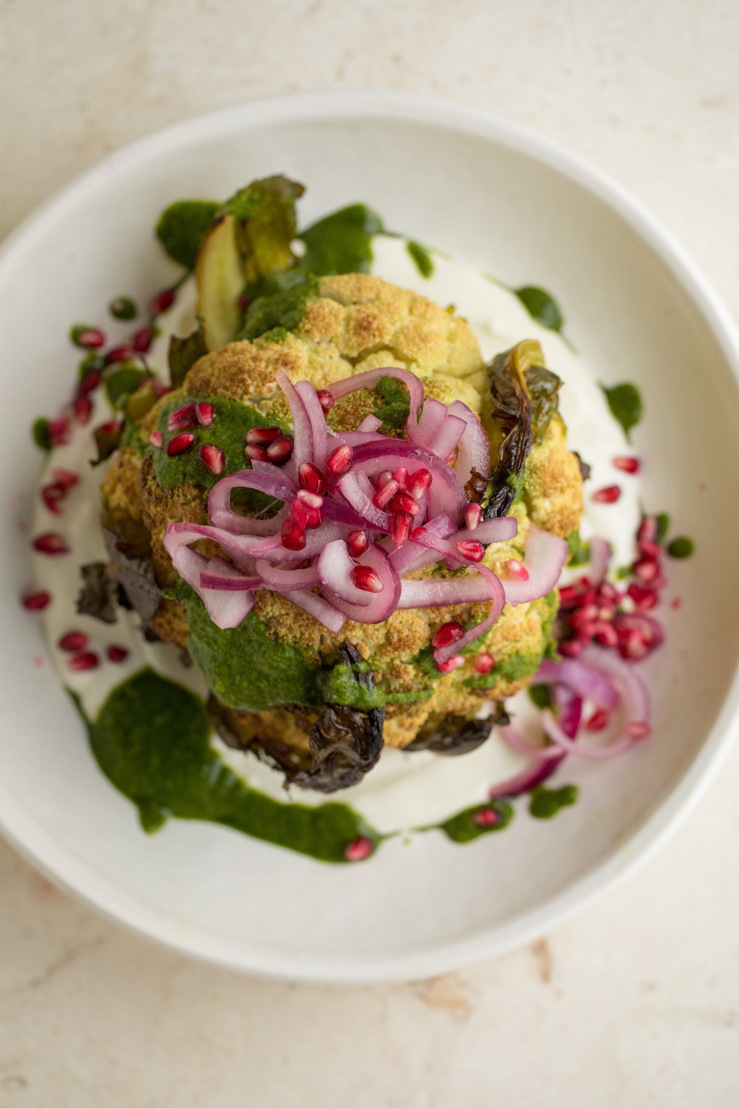 Roasted Whole Cauliflower w/ Tahini Yoghurt + Chermoula