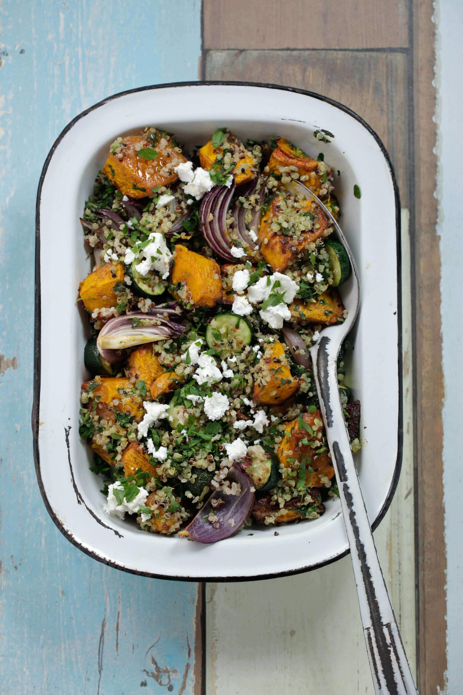 Quinoa With Roasted Pumpkin, Zucchini and Basil Pesto
