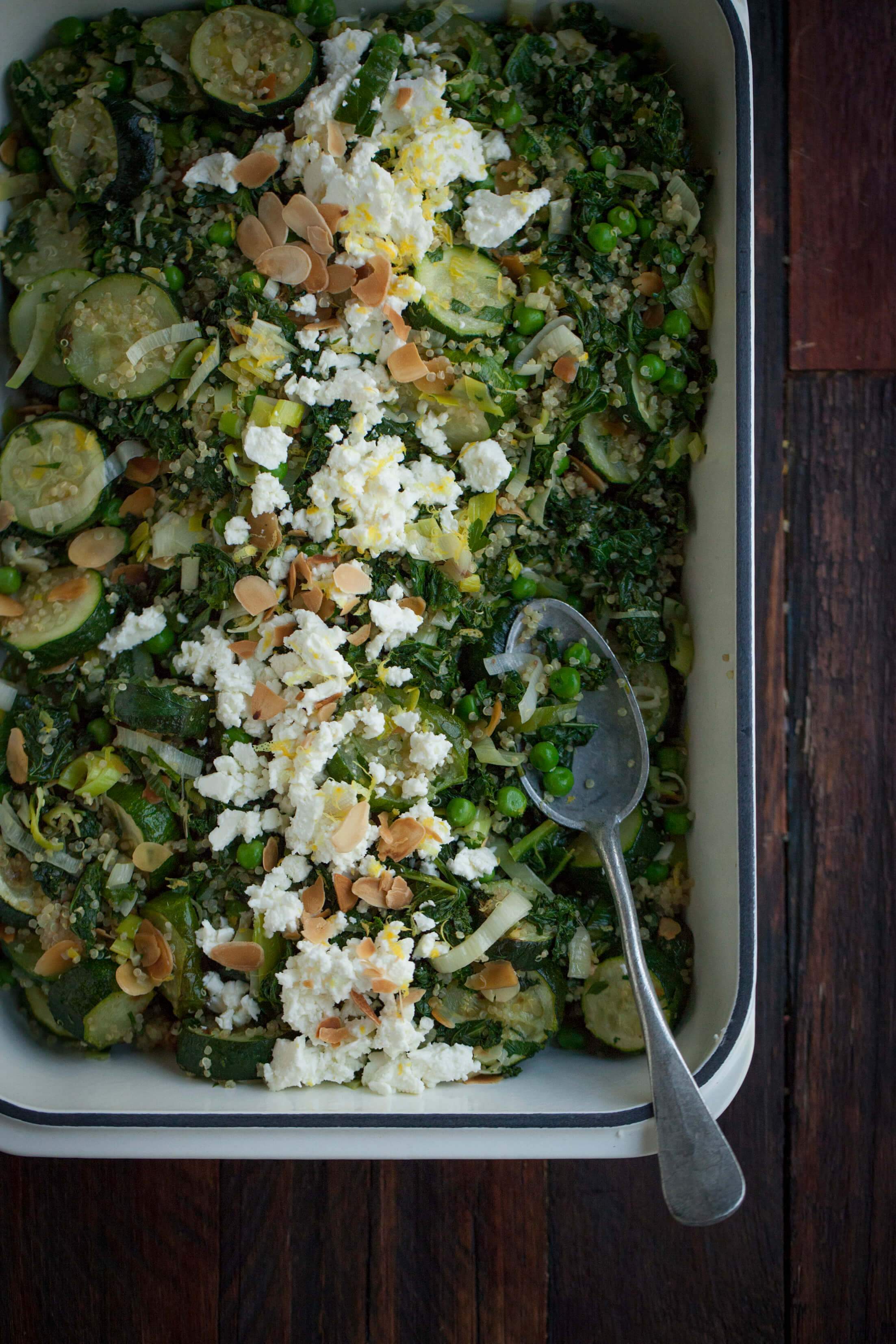 Quinoa with Roasted Zucchini, Kale & Peas