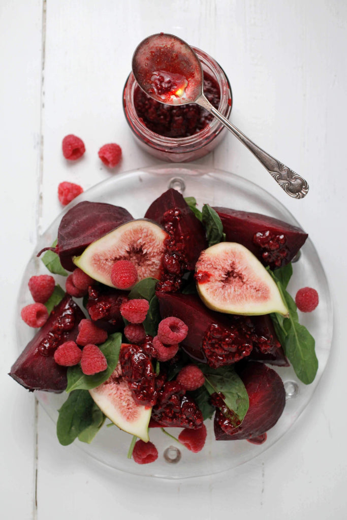 Roasted Beetroot Salad with Fig + Smashed Raspberry Dressing