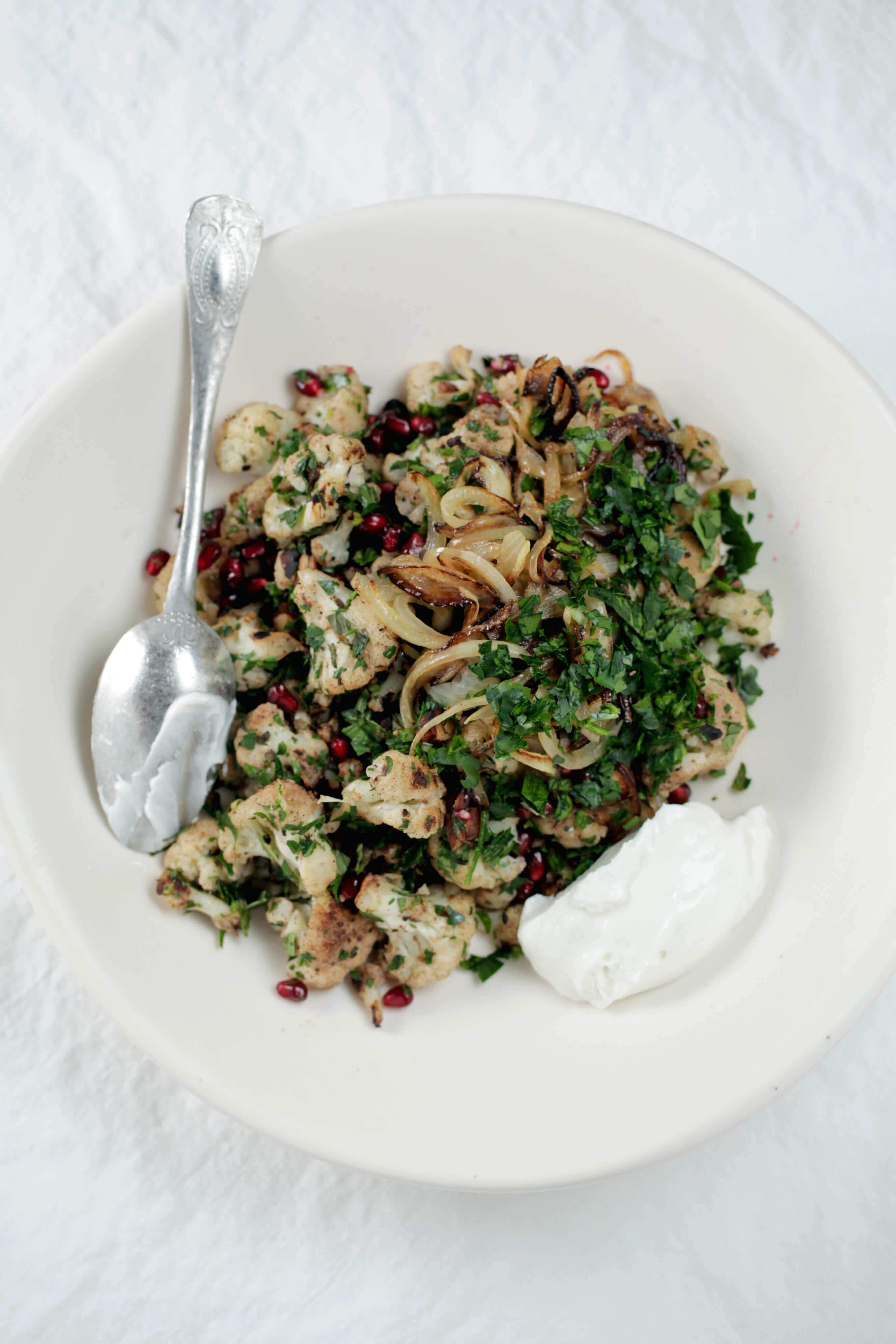 Roasted Cauliflower With Lemon & Pomegranate