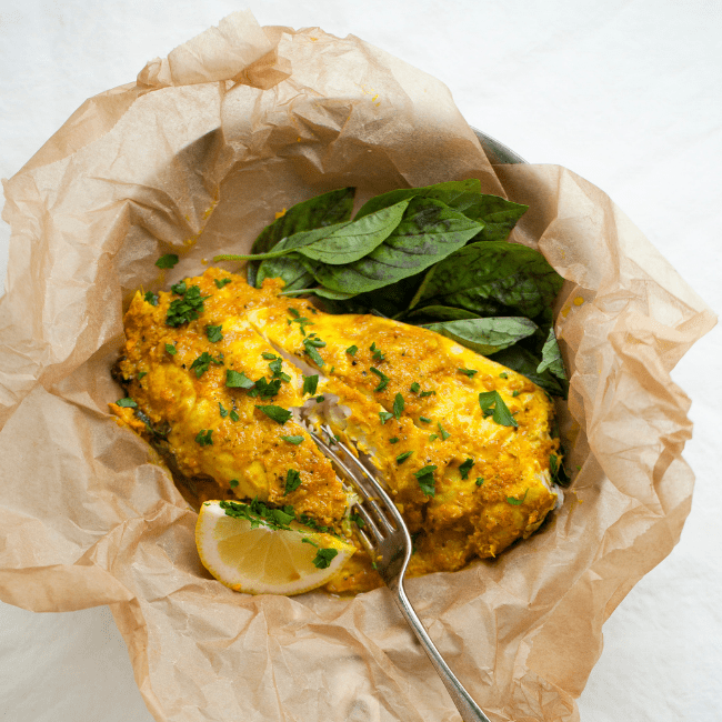 Steamed White Fish in Ginger + Turmeric