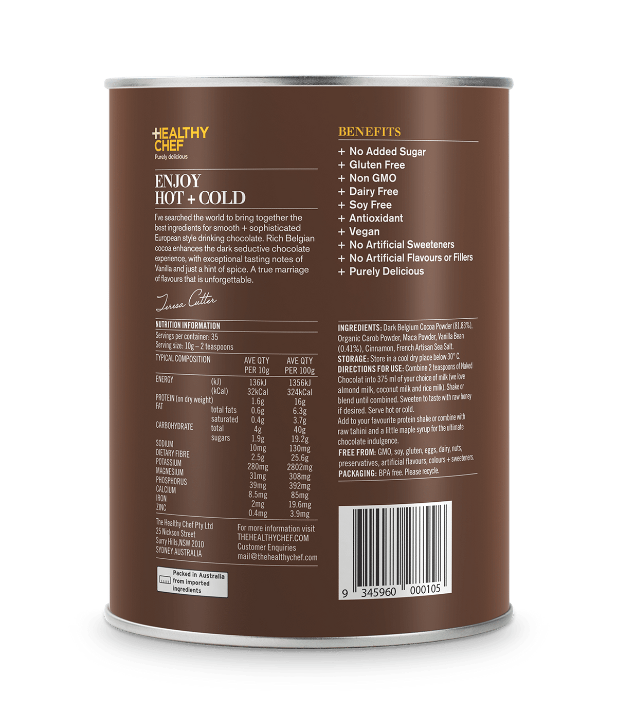Naked Chocolat Dark CARTON (12) Drinking Chocolat The Healthy Chef 