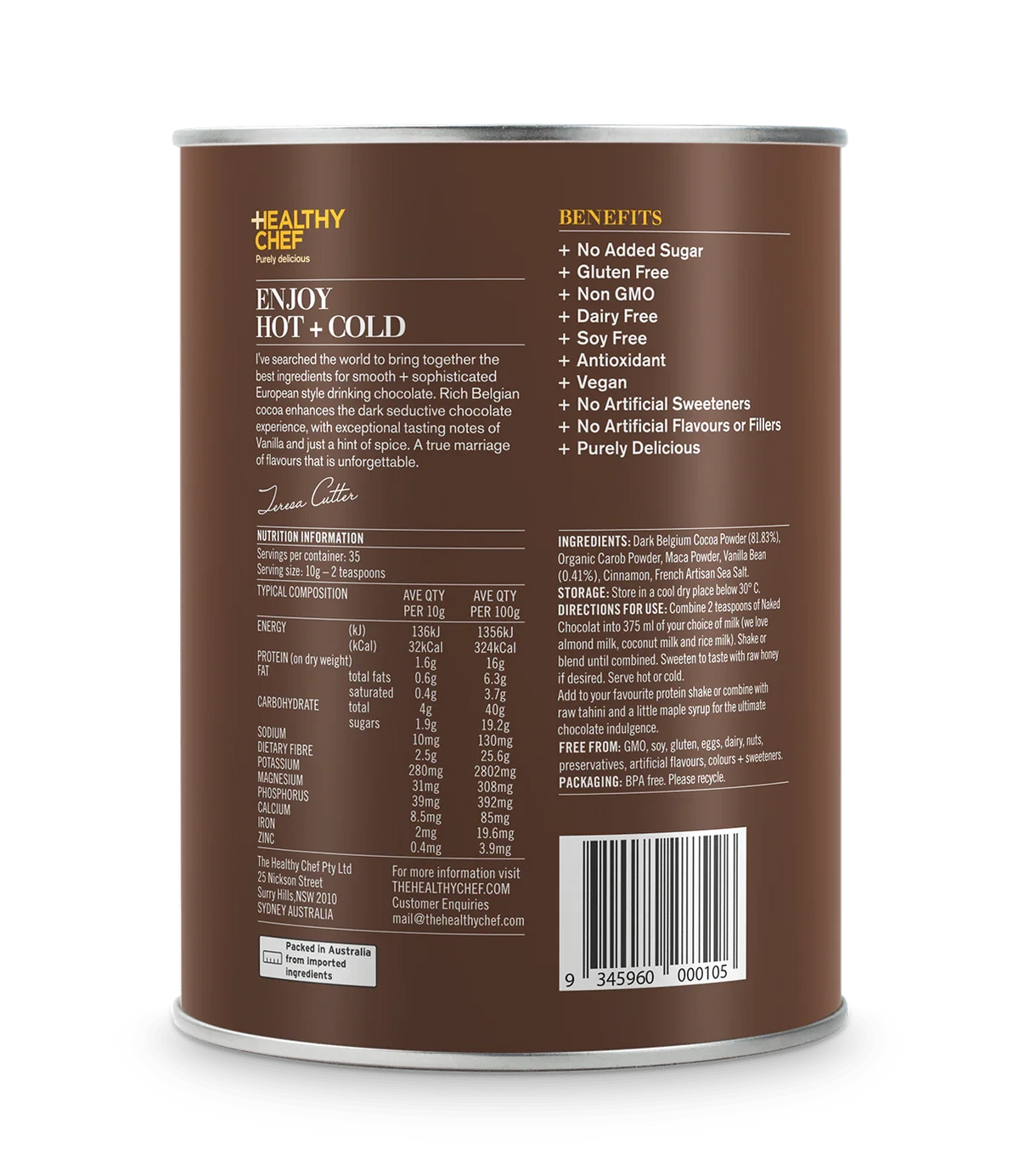 Naked Chocolat Dark - 350g Functional Drinks &amp; Broths The Healthy Chef 