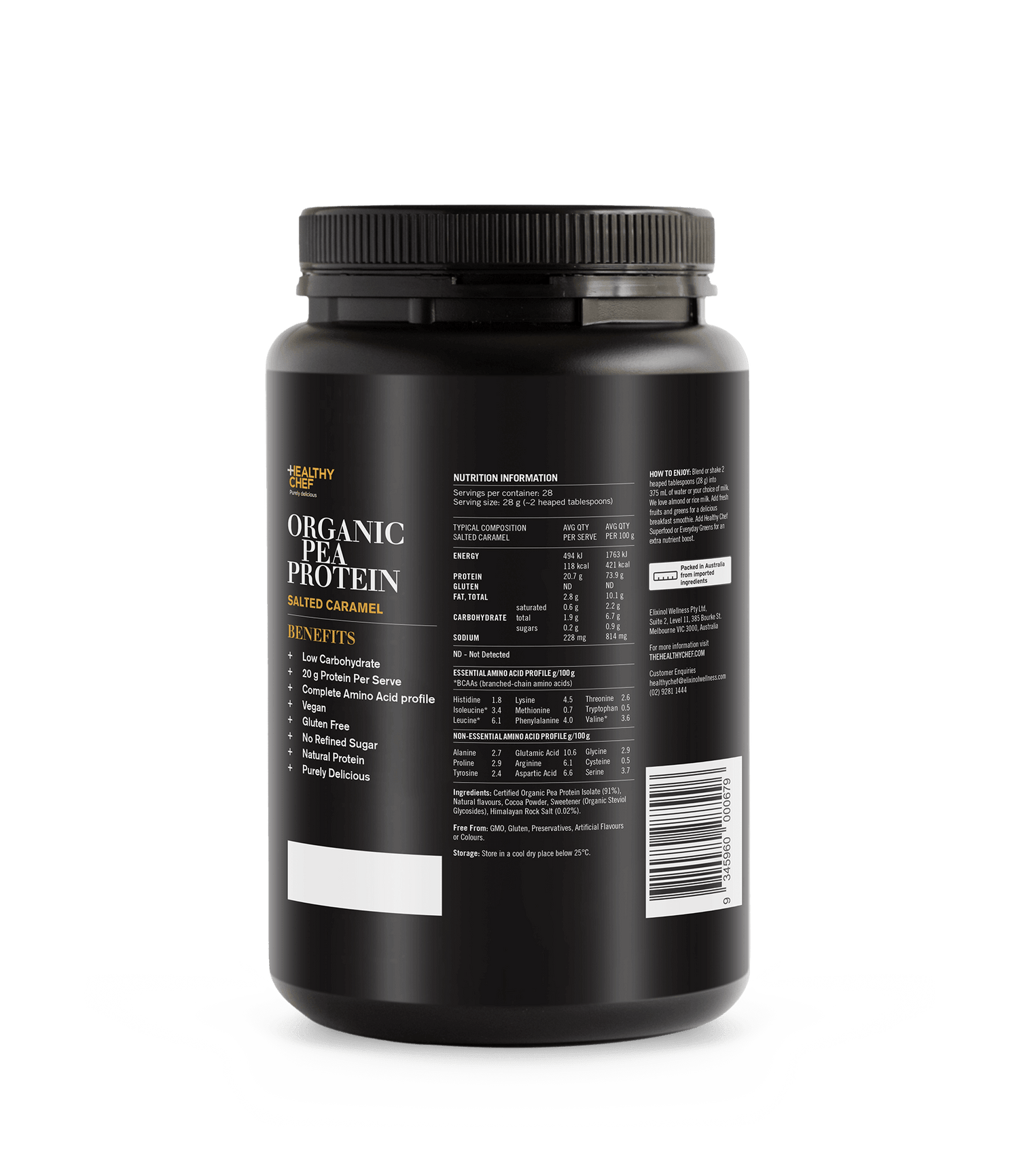 Organic Pea Protein Salted Caramel Supplement Powders The Healthy Chef 