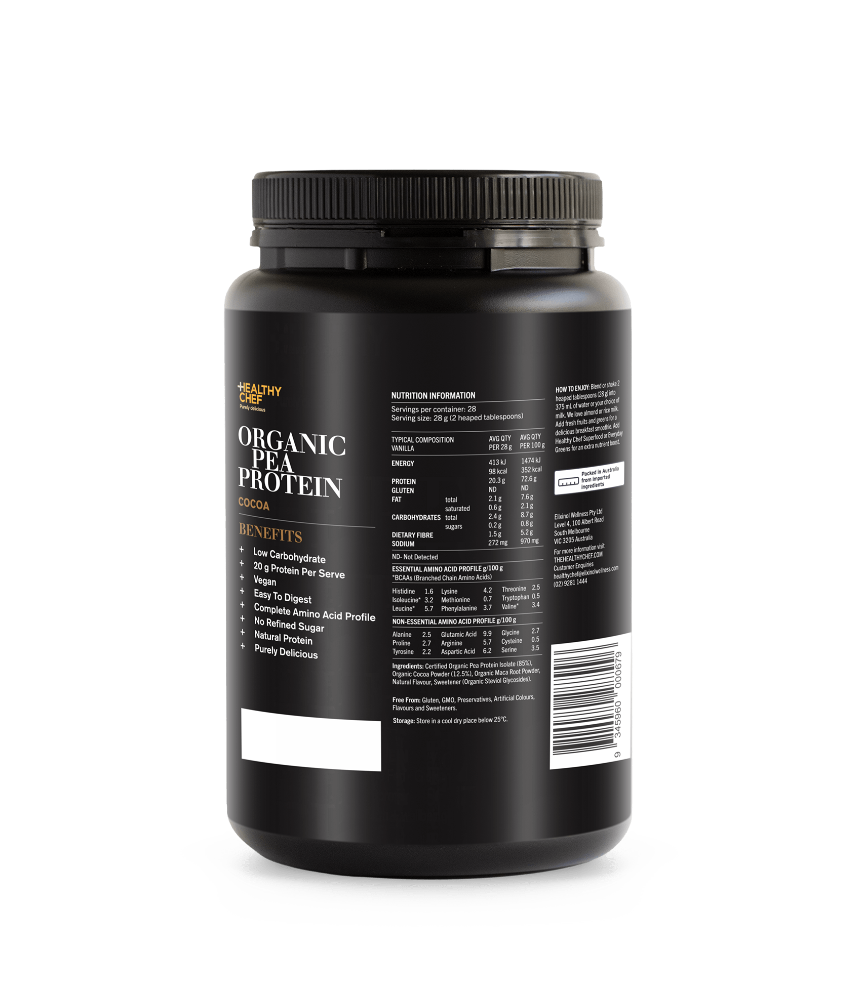 Organic Pea Protein Cocoa Supplement Powders The Healthy Chef 