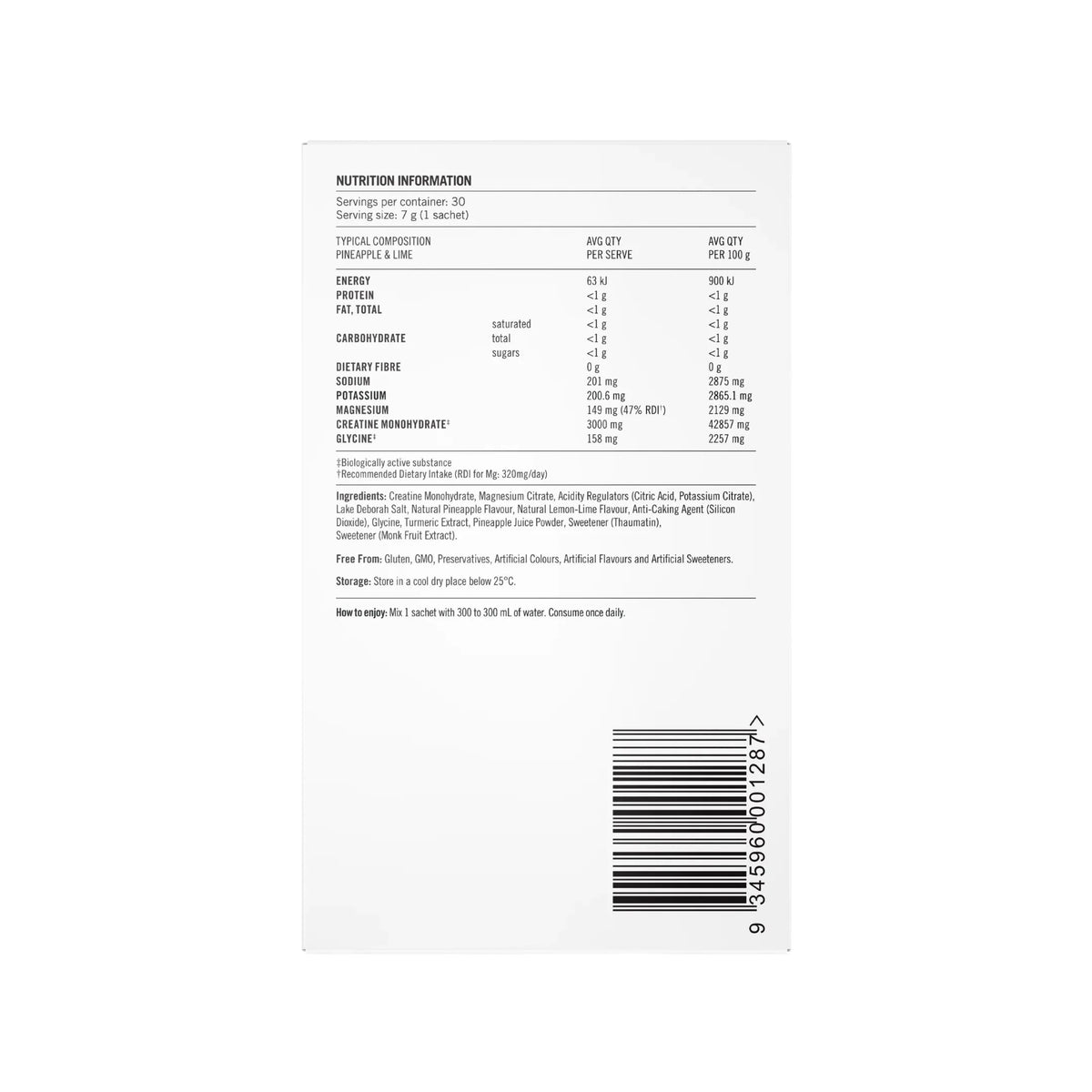 Creatine + Electrolytes Pineapple + Lime - 30 x 7g Sachets Supplement Powders The Healthy Chef 