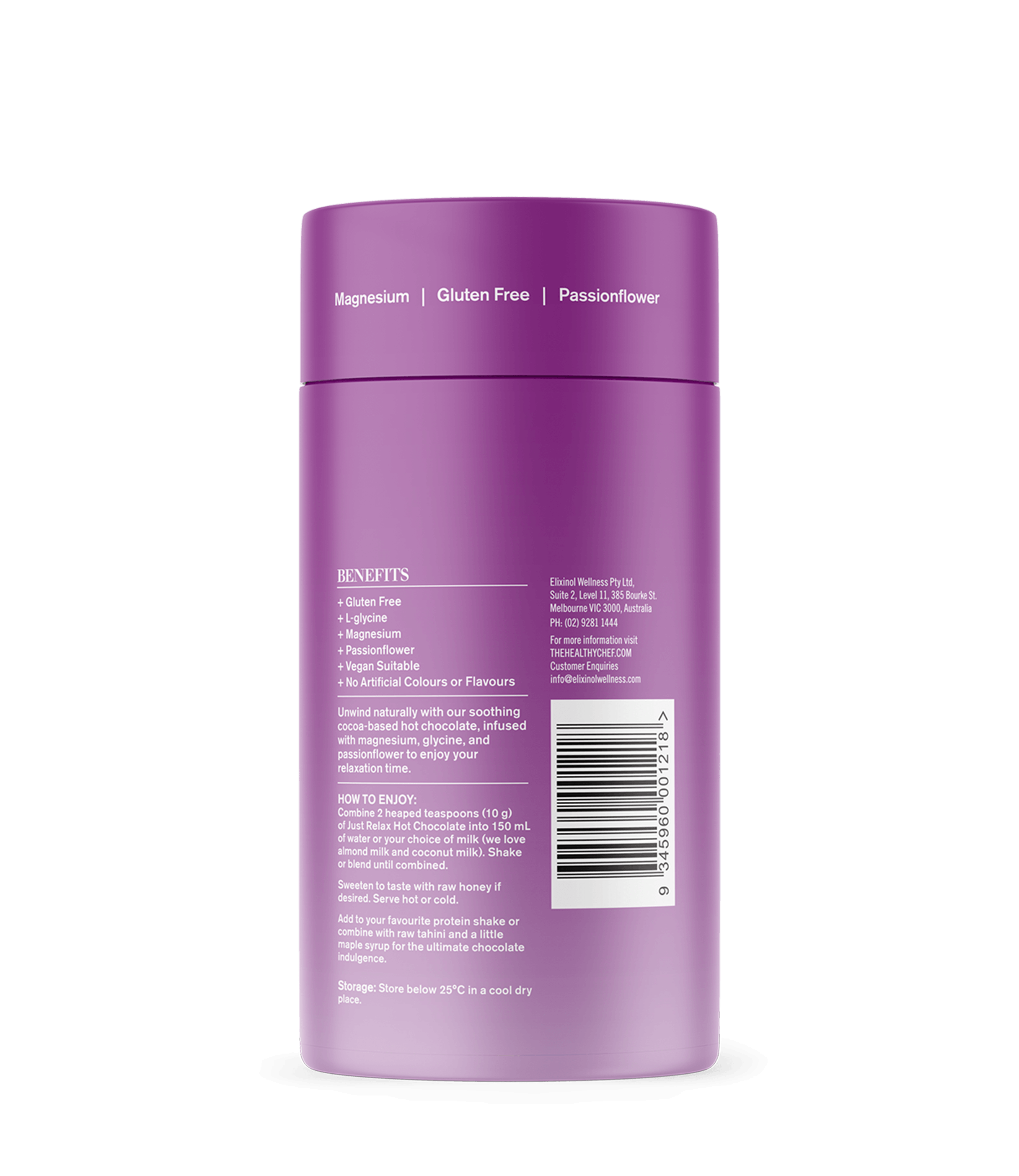 Just Relax Hot Chocolate - 200g Functional Drinks &amp; Broths The Healthy Chef 