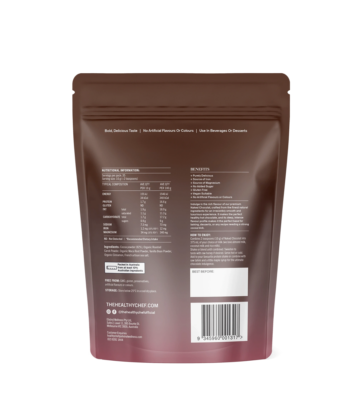 Naked Chocolat Dark - 350g Functional Drinks &amp; Broths The Healthy Chef 