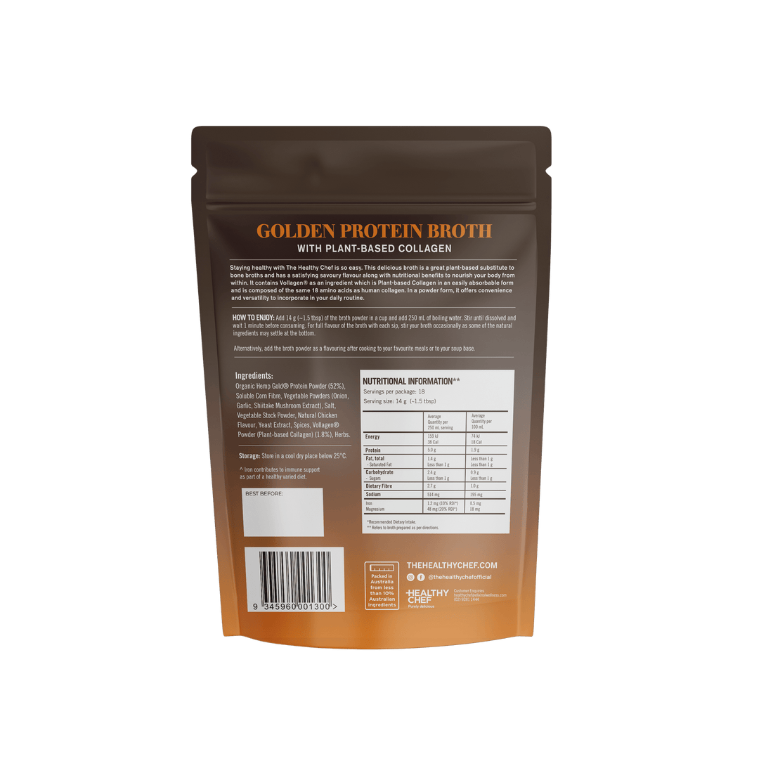 Golden Protein Broth - 252g Functional Drinks &amp; Broths The Healthy Chef 